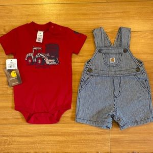 Carhartt short overalls & onesie, 9 months